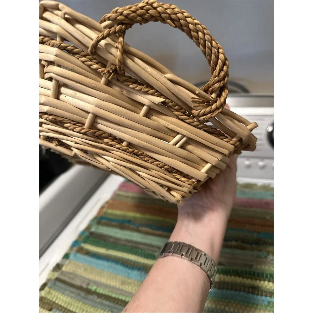 Woven Wicker Rattan Braided Tray Boho Square Rectangle Basket‎ Tray Vintage